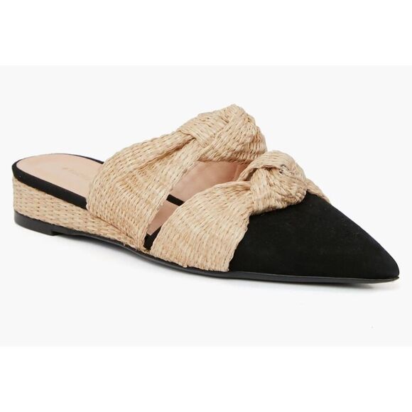 TUCKERNUCK Suede and Raffia Lucia Knot Wedge Slides Natural Black Size 9